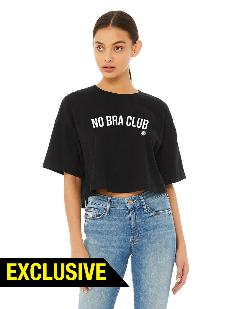 No Bra Club Women's Cropped T-Shirt - Word Print Crop Top - Phrase Cropped  Tee - Black, XS/S at  Women's Clothing store